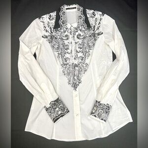 Etro | Italian Cotton Shirt | Black and White Paisley Print |Size 38